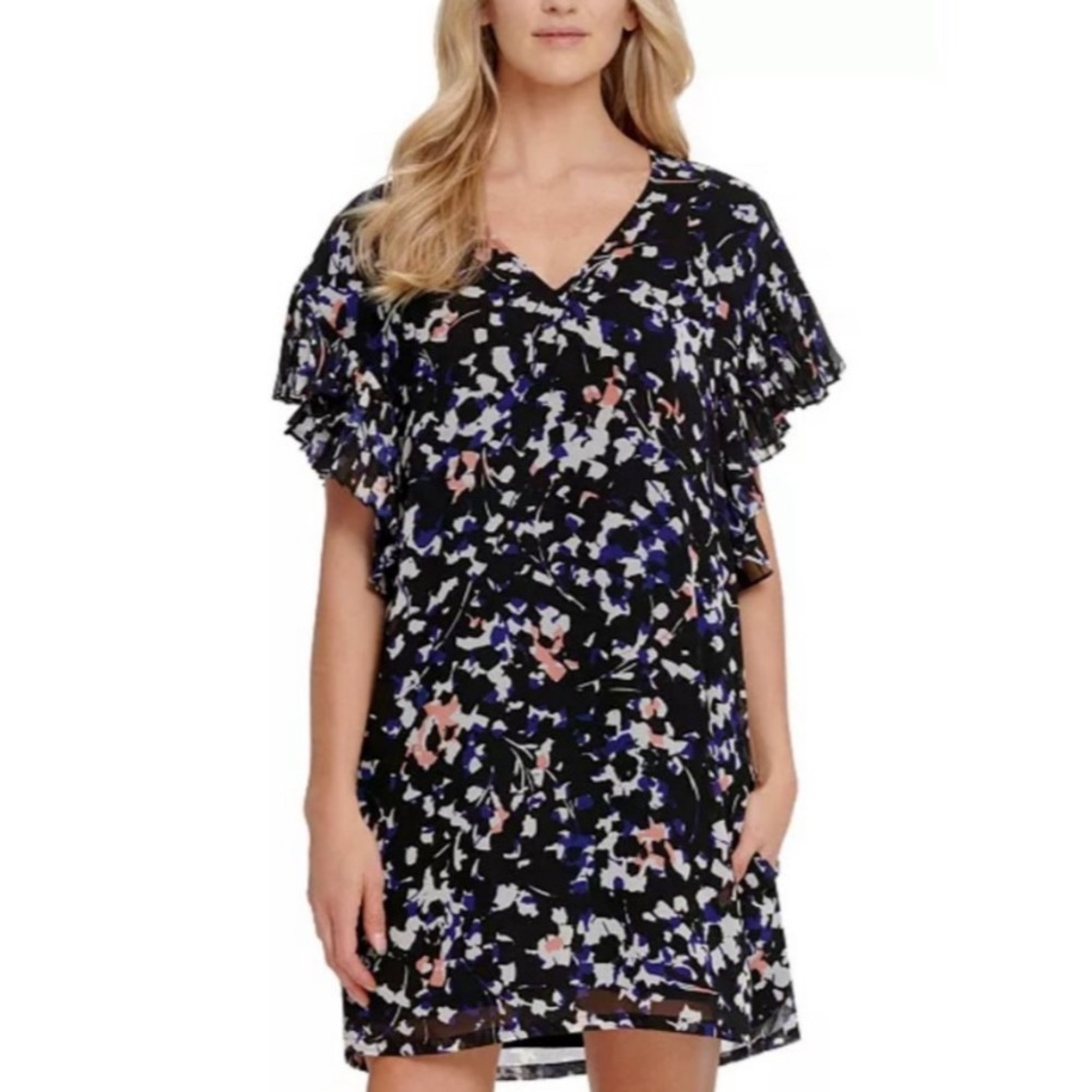 DKNY Floral VNeck Shift Dress